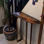 Pied de table sur mesure en acier effet rouillé et verni, fabriqué dans notre atelier à Bueil-en-Touraine.
